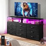 FURRIFIC 140cm Mueble para TV 70/65 Pulgadas con Regleta, Comoda Cajonera para Recamara, 2 Salidas y 2 Puertos USB, Mesa...