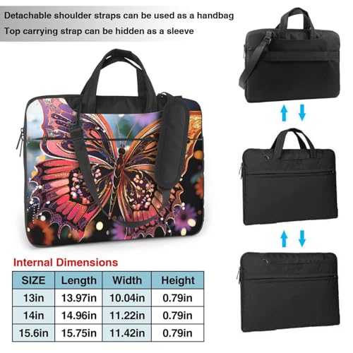 Bolso para laptop con diseño mariposa y flores negro miniatura 2