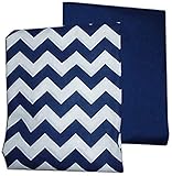 Baby Doll Bedding Chevron and Solid Color Fitted Crib/Toddler Bed Sheet Set, Navy 2 Pk