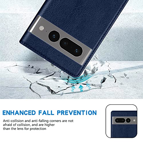 Étui portefeuille Google Pixel 7 Pro anti-rayures cuir bleu à rabat - 7