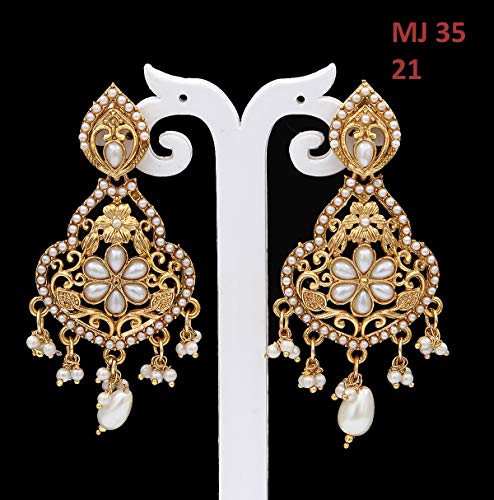 Pendientes de Bali Kundal colgantes dorados joyería de moda con gemas y perlas para niñas y mujeres 2