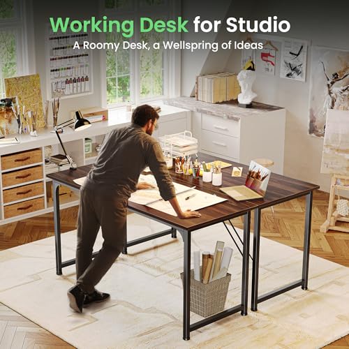 Image of Huuger Computer Desk, 54 Inch Office Desk, Gaming Desk with Storage, Writing Desk Work Desk for Home Office, Study, Modern Simple Desk, Large Legroom, Metal Frame, Walnut