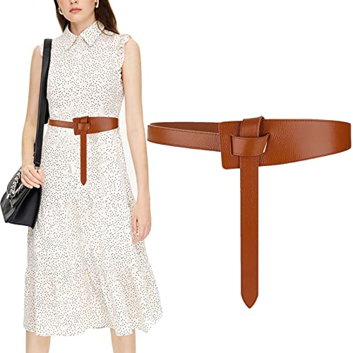 AWOCAN Las mujeres de la moda atan un nudo cinturón de las señoras de la cintura del vestido de la cintura y, marrón claro, talla única