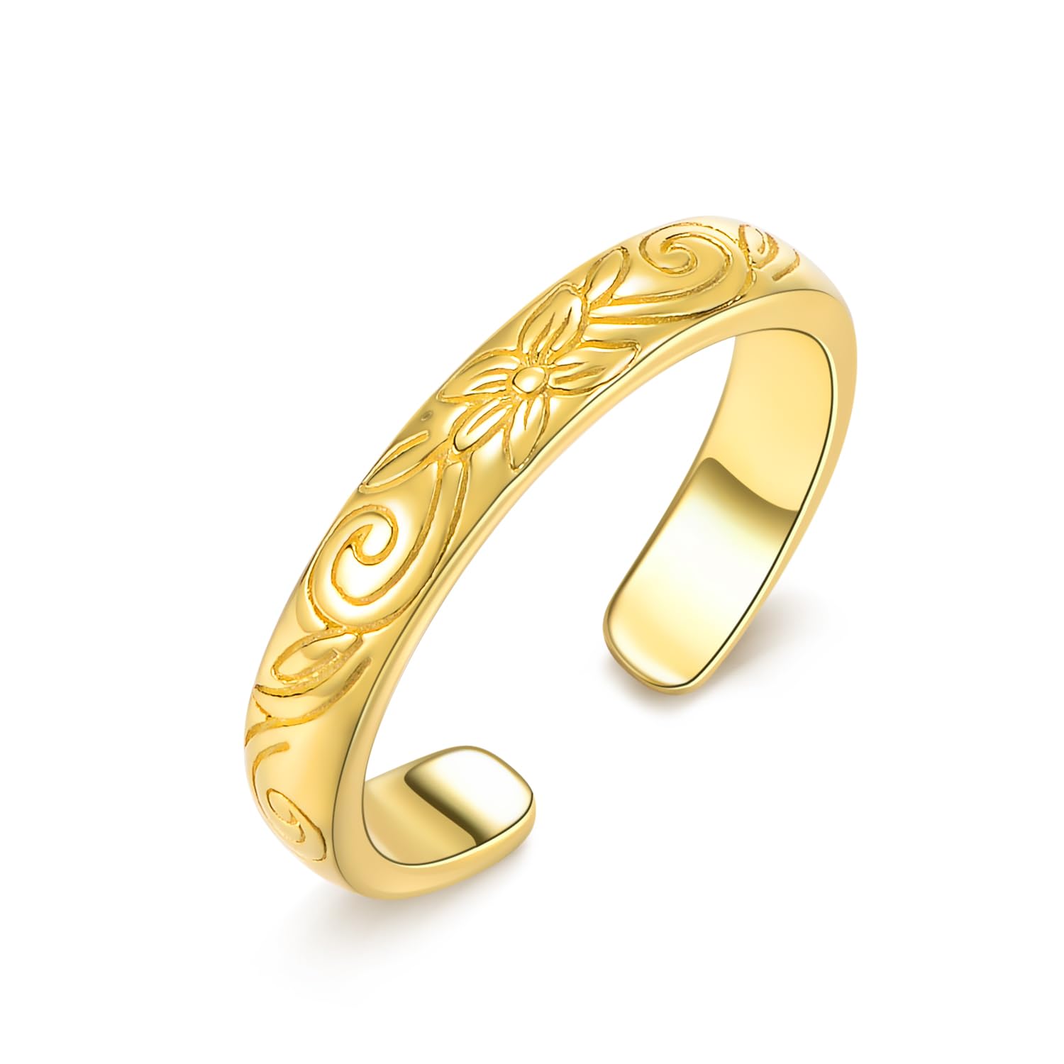Bague d'orteil en argent sterling 925 plaqué or 14 carats pour femme - Taille ouverte réglable - S'adapte à la plupart des orteils - Bijoux de plage