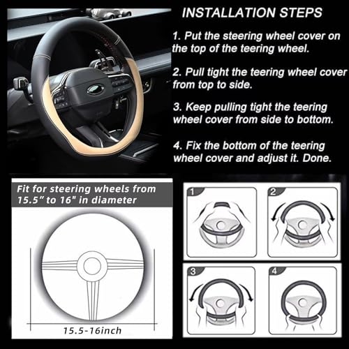 Image of Valleycomfy Microfiber Leather Steering Wheel Cover Large-Size for F150 F250 F350 Ram 4Runner Tacoma Tundra Range Rover Model S X with 15 1 /2 inches-16 inches Outer Diameter Beige