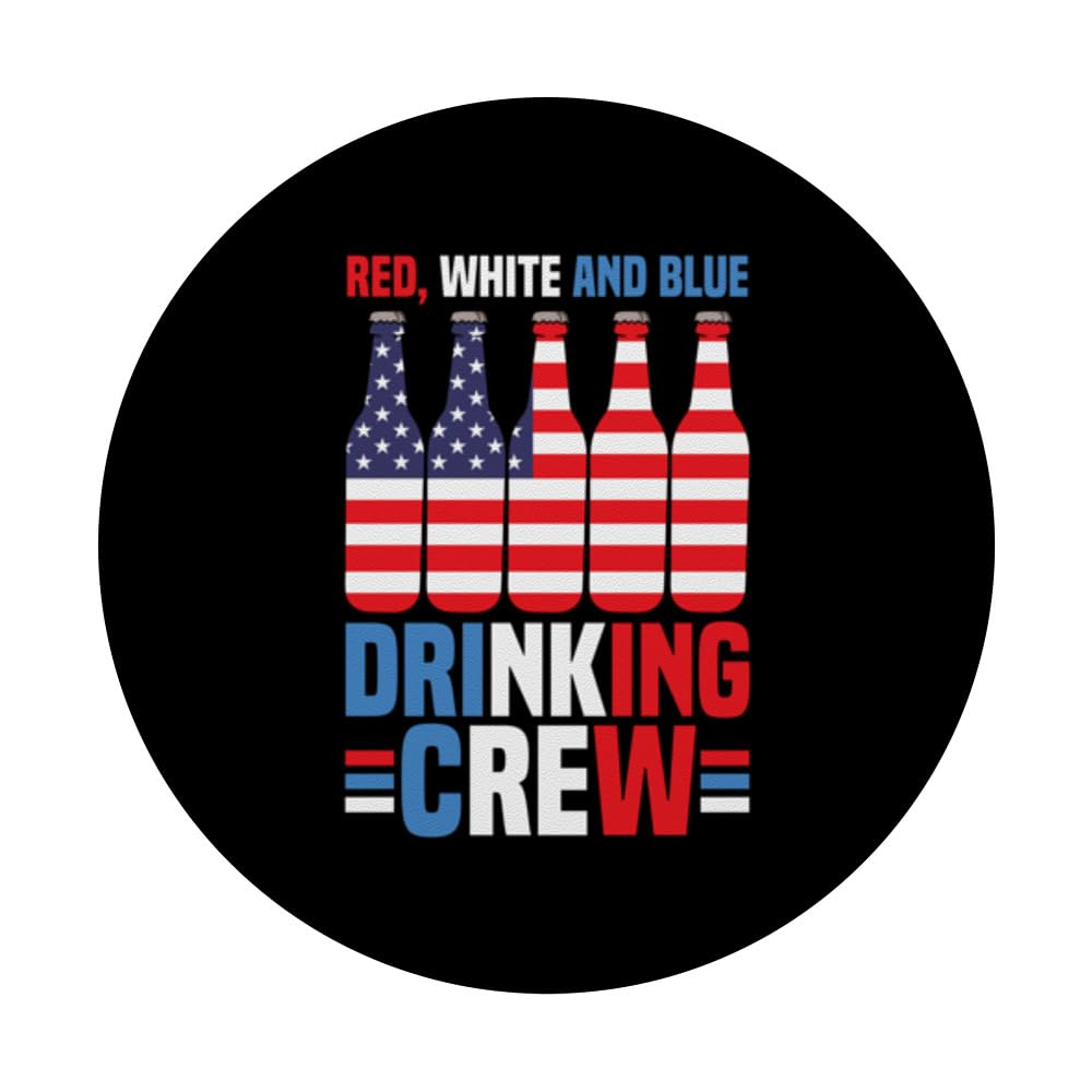 Red White And Blue Drinking Crew Funny USA 4th Of July Party PopSockets Swappable PopGrip, Black - Image 3