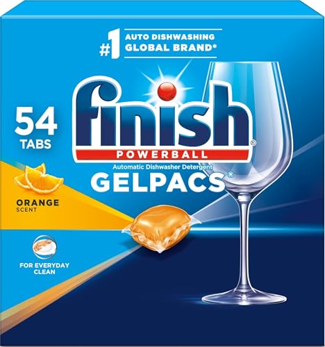 Image of Finish Gelpacs Dishwasher Detergent Pods, Quick Dissolving Cleaning Power, Fights Grease & Dried-On Food, Easy-to-Use Pre-Measured Dishwasher Soap, Orange Scent, 54 Count