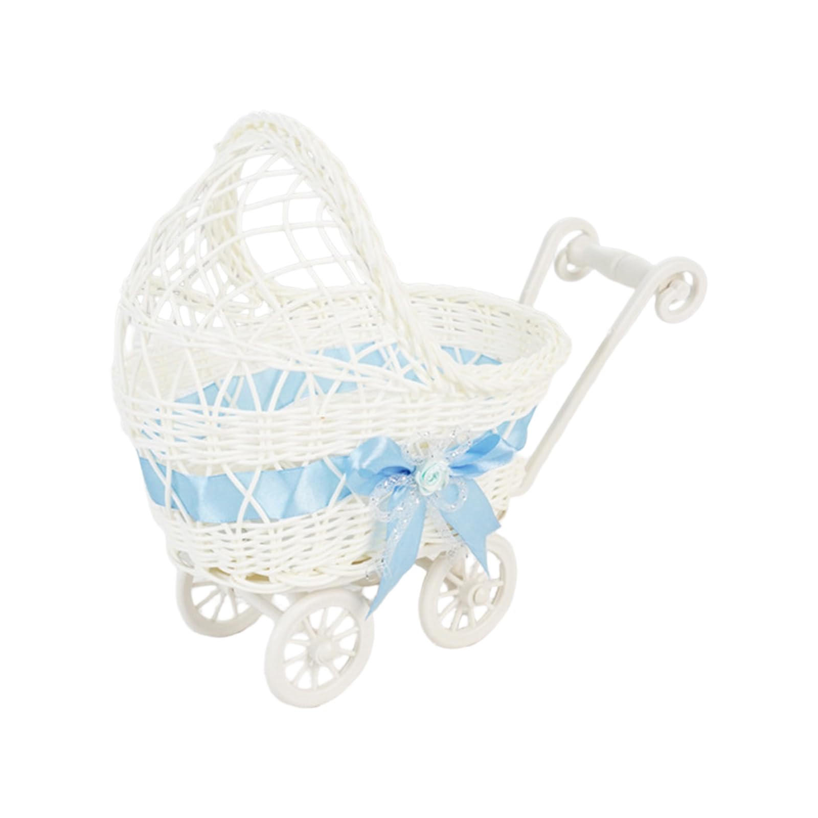Zxfdsfdbnm Adorable Small Cart Imitation Rattan Handwoven Basket Plastics Tray for Organizing Snacks Toy and Stationery Items Movable Home Storage Bin