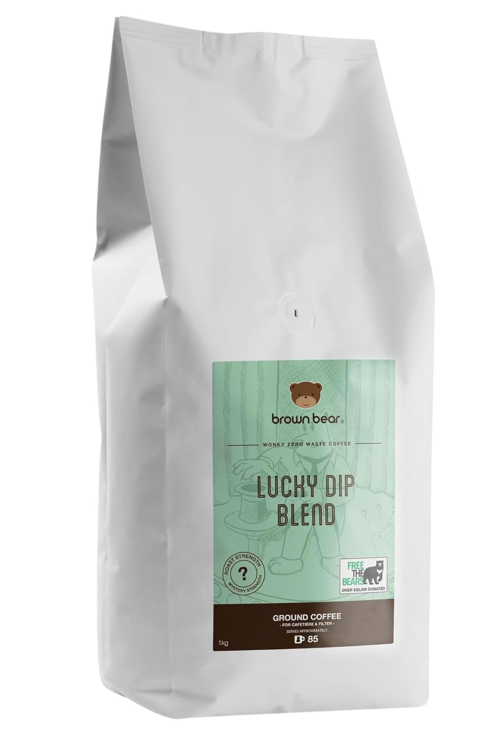 Ground Coffee 1kg - Wonky Mystery Zero Waste Ground Coffee - Brown Bear Lucky Dip - For French Press Cafetiere Filter Drip V60 Aeropress - Light to Medium to Dark Roast - Donation to Free The Bears