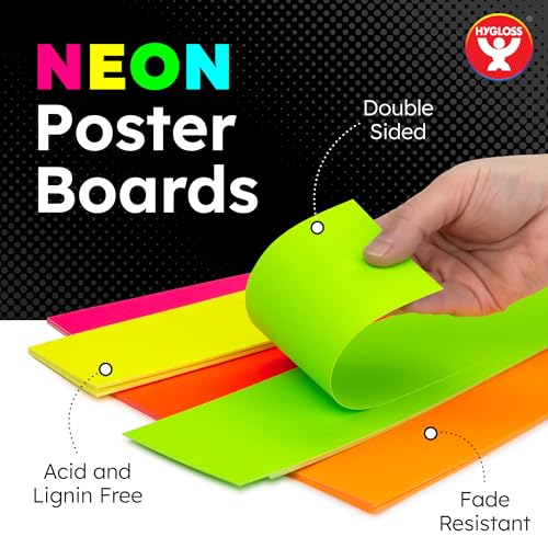 Image of Hygloss Small Poster Board 4x11 - 50 Assorted Neon Color Bulk Pack - 10 Pt. Thickness Colored Poster Board Paper for Projects, Flash Cards, Signs - Posterboard Multipack 4 inch x 11 inch