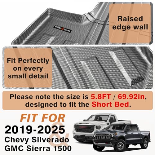 Image of TripleAliners Truck Mat Compatible with 2019-2026 Chevy Silverado /GMC Sierra 1500 5.8FT Accessories, Truck Bed Mat Heavy Duty Custom Fit All Weather Protection TPE Pickup Liner