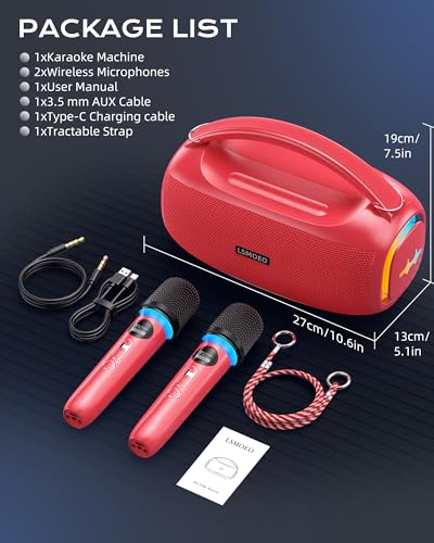 Image of Karaoke Machine for Adults and Kids,Portable Bluetooth 2 Wireless Karaoke Microphone with Holder /USB /TF Card /AUX-in, IPX5 PA Speaker System for Home Party, Picnic,Car,Outdoor /Indoor-Red