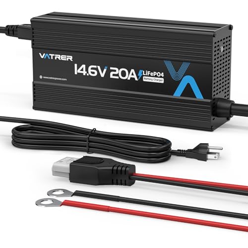 12V 20A Lithium Battery Charger VATRER POWER 14.6V LiFePO4 Battery Charger with 0V Activation LED Indicator & Anderson Connector for 12V Lithium Batteries in Boat RV