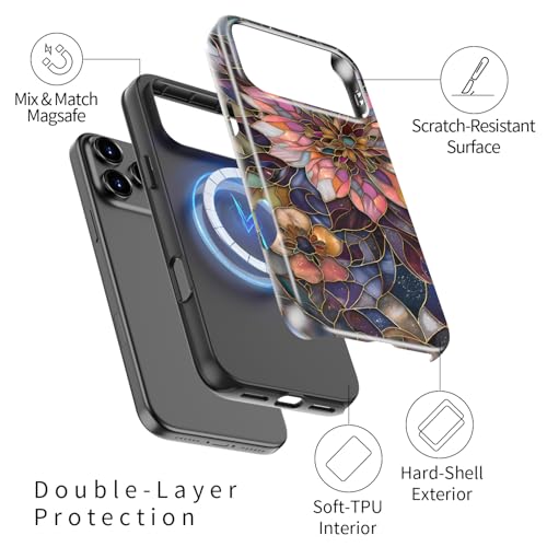Image of Goodon for iPhone 17 Pro Max Case Cute - Wireless Charging Compatible - Dual-Layer Hard Shell + Silicone Cover - Protective Phone Case with Trendy Designs for Women - Blooming Purple Flower | Dual-Layer Hard Shell + Silicone, Slim Fit Protective Phone Cover with Wildflower Designs for Women Girls