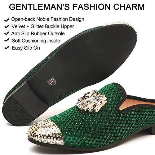 Men's Velvet Slip-on Mule Loafers with Fashion Buckle and Spiked, Stylish Formal Wear Backless Dress Slippers, Casual Anti-Slip Sandals Slides for Men2