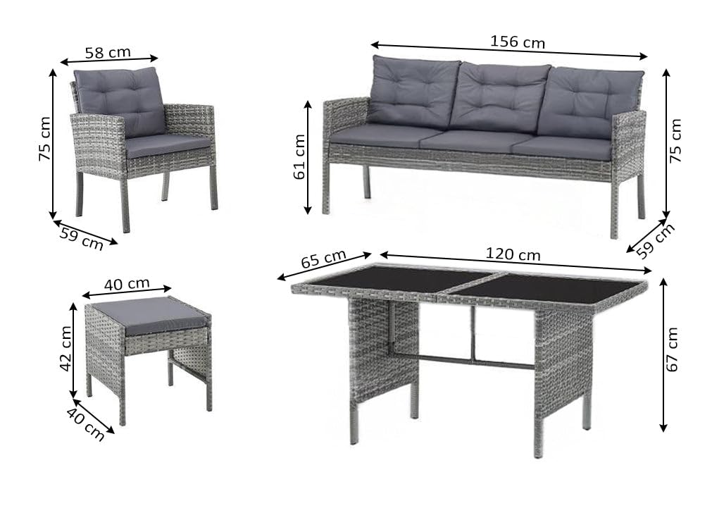 S & S Saldos y Stocks Sofa + Mesa + 2 Sillones + 2 pufs Ratan PE. Muebles de Jardin y Terraza Andy, Ratan Gris