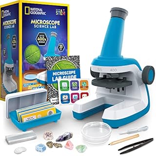 NATIONAL GEOGRAPHIC Microscope for Kids - STEM Kit with an Easy-to-Use Kids Microscope, Up to 400x Zoom, Blank and Prepared Slides, Rock and Mineral Specimens, 37 Piece Set, Great Science Project Set