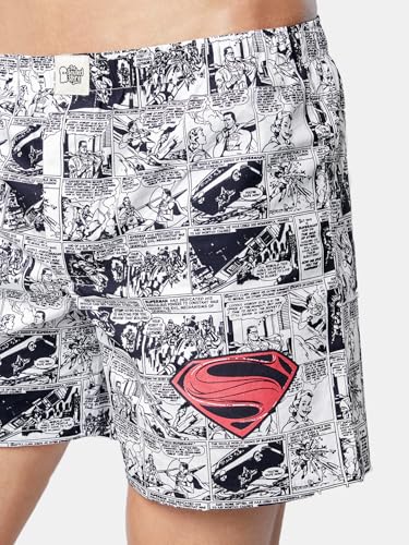 Image of The Souled Store|Official Superman: Comic Mens and Boys Boxer| Regular fit Graphic Printed|100% Cotton Poplin White Color Boxer Shorts