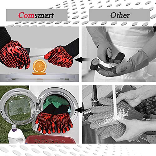 Image of Comsmart BBQ Gloves, 1472 Degree F Heat Resistant Grilling Gloves Silicone Non-Slip Oven Gloves Long Kitchen Gloves for Barbecue, Cooking, Baking, Cutting