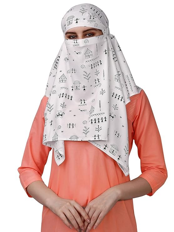 Pure Cotton Scarf Cum Mask for Women | Breathable Face Cover Dupatta for Driving, Sun Protection UV Dust Mask for Girls | Lightweight Cotton Head Scarf Bandana Hijab Style Face Cover-image-9