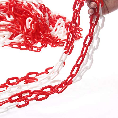 TOPWAY Barrière à Chaînes en Plastique 25 Mètres, 8mm x 25m Haute Visibilité Blanc et Rouge pour Avertissement Espace de Stationnement de Sécurité, le Contrôle des Foules, la Circulation 363068