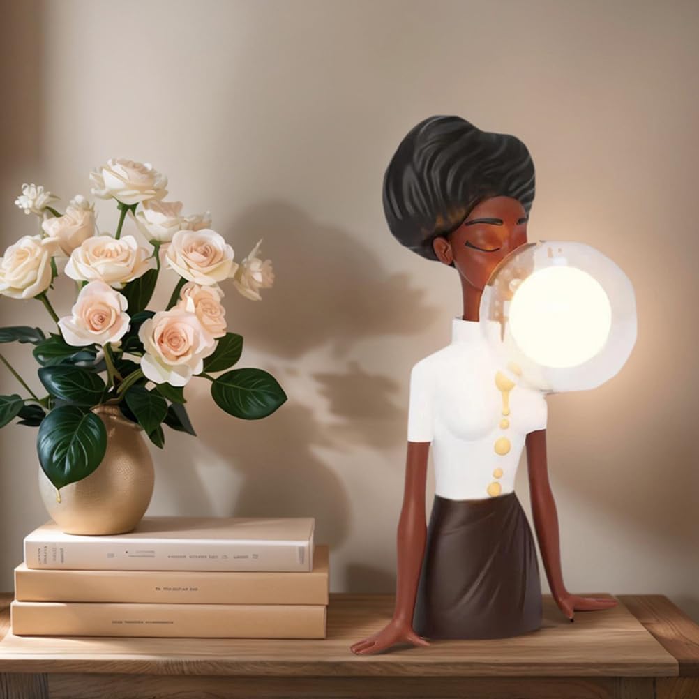 Lovely Blowing Bubble Girl Resin Tabletop Decorative Lamp, 2000mAh Battery Operated Touch Control Resin Night Light, Ideal for Living Room, Bedroom, Gift-Giving,Girl 4