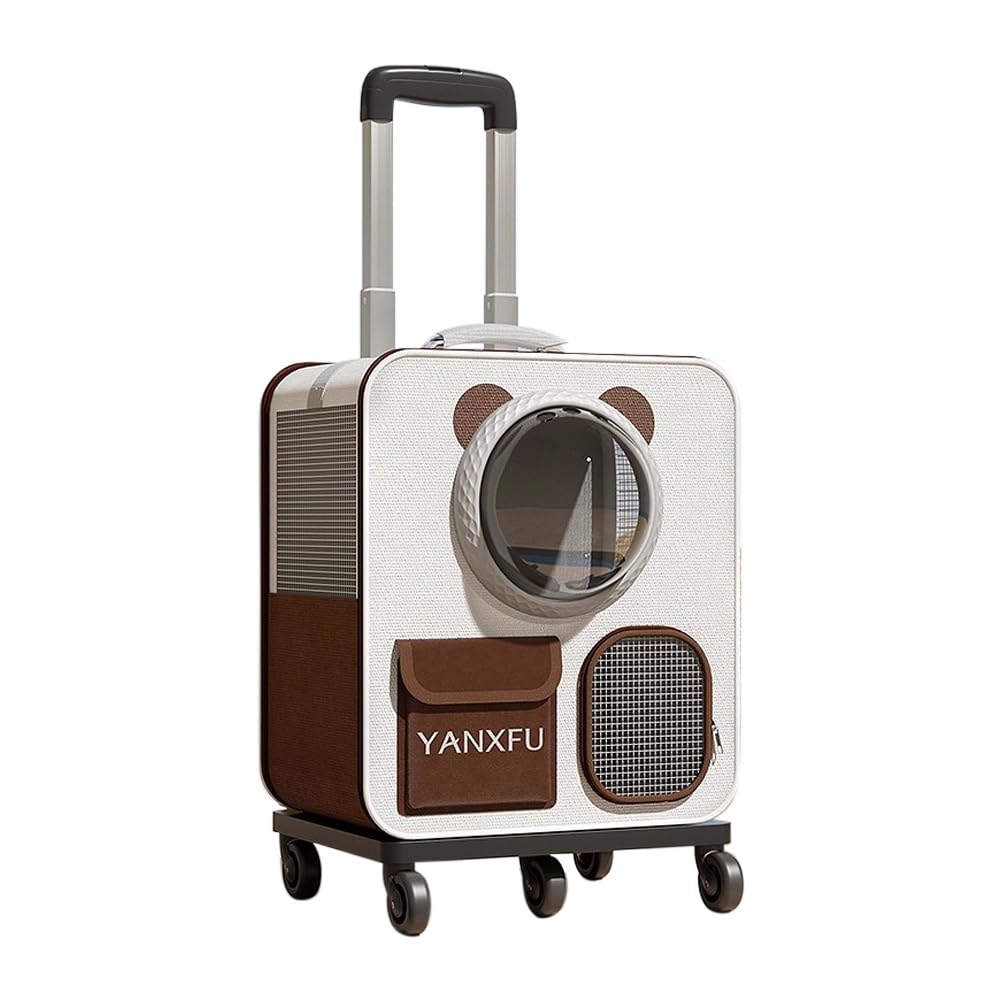 Transport with Wheels for Pets Suitcase with Telescopic Handle Ventilation 360° Removable Base for Travel and Walks (Brown, 43 x 37 x 25 cm)