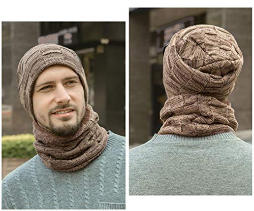Conjunto de Cachecol de chapéu de Inverno 2 peças Gorro Masculino Quente com Caveira Forrado de Malh