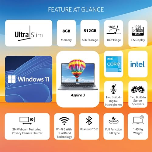 Image of acer Aspire 3 Intel Core i3 12th Gen 1215U - (8 GB /512 GB SSD /Windows 11 Home) A324-51 Thin and Light Laptop (14 Inch Full HD LED-Backlit IPS Display, Steel Gray, MS Office, 1.45 Kg)