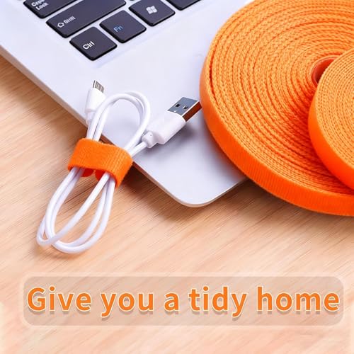 Image of IFNOW 32FT Reusable Fastening Tape Cable Ties Double-Sided Hook-and-Loop Cable Management Tape Strength and Durability 0.4'' /Width (5, Orange)