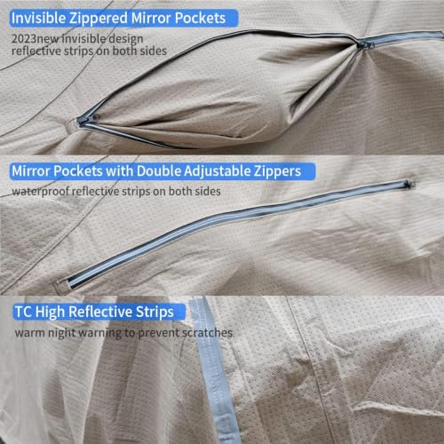 Image of Tecoom Car Cover Waterproof All Weather for Automobiles, Thick Shell Full Exterior Covers with Invisible Zippered Mirror Pockets Universal Fit Wind UV Hail Protector AudiR8 (173-182 Inches)