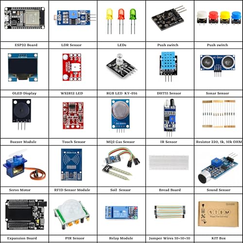 Image of DIY Wireless IOT Super Starter Kit with ESP32 Controller Board & Expension Board | 30+ Project Online Tutorials & 30+ Challenges | Compatible with UNO, RPi, ESP32, Mega | 24+ Components