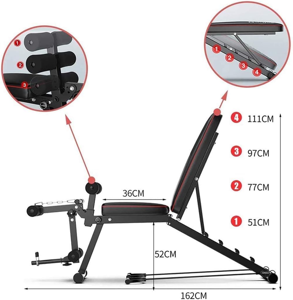 Banco De Musculacion Multifunción, Ajustables Banco Musculacion Plegable Inclinación con Curler Piernas, para Entrenamiento Cuerpo Completo, para Gimnasio casa Este producto no incluye mancuernas