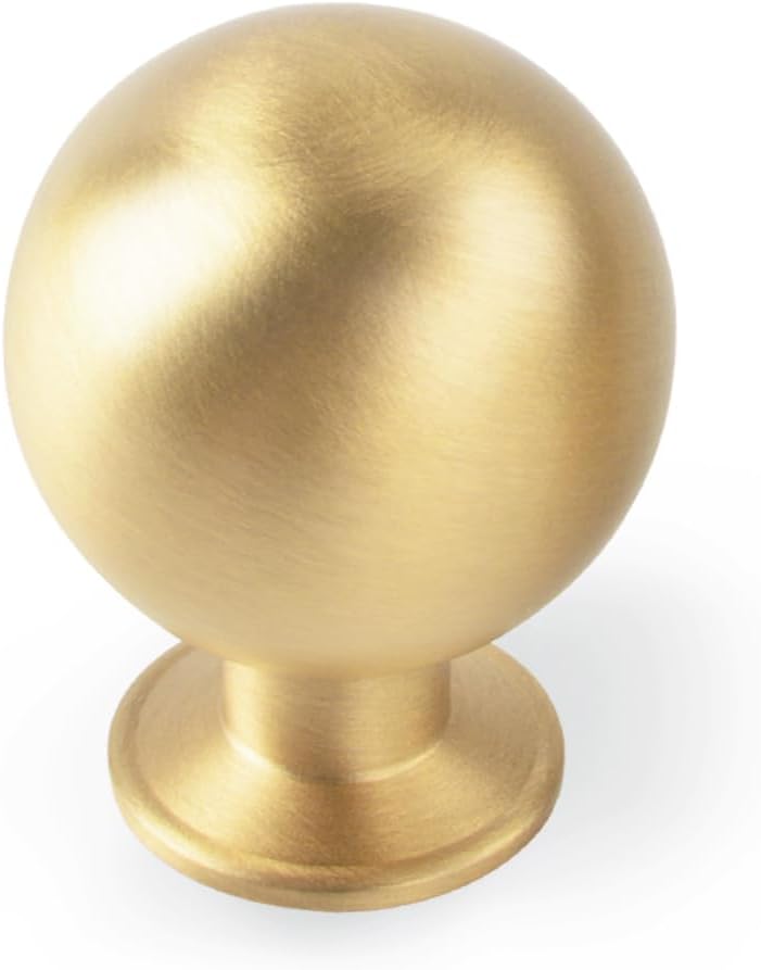 SALISENG- 5 Pack Solid Brass Kitchen Cabinet Knobs, Brushed Matt Gold Pulls for Dresser Drawer Cupboard Closet 1.1 Inch Diameter,Furniture Handles for Bathroom Bedroom Cabinet