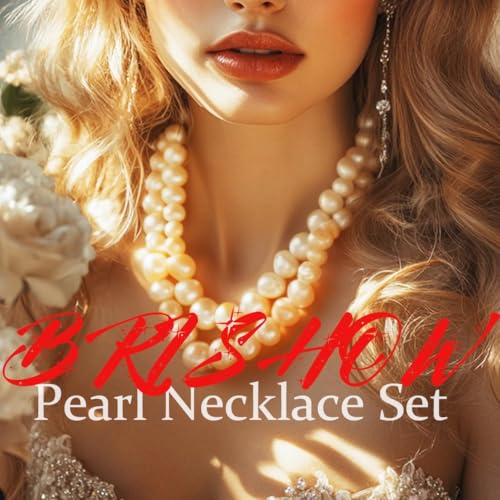 Brishow Pearl Necklace Jewelry Set Wedding Pearls Earrings Necklaces Set Bridal Crystal Bracelet Jewelry for Women (Pack of 3)3