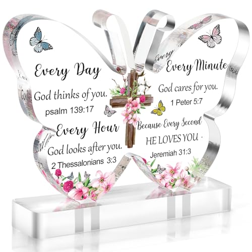 Christian Biblical Gifts for Women Faith Based Religious Church Scripture Gifts for Womens, Acylic Butterfly Faith Bible Verse Gift Inspirational Christian Decor Prayer Butterfly for Her Mom Women