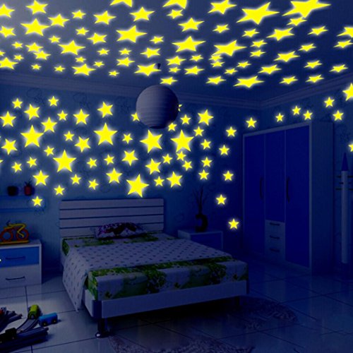 DEESEE(TM) New;Luminous Wall Stickers100PC Kids Bedroom Fluorescent Glow In The Dark Stars Wall Stickers (Yellow)