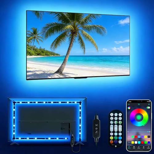 Daymeet LED TV Backlights, 3M USB Powered LED Lights for TV 32-60 inch Led TV Light RGB Color Changing Strip Lights Monitor Behind Lighting with Remote Music Sync Bluetooth APP Control
