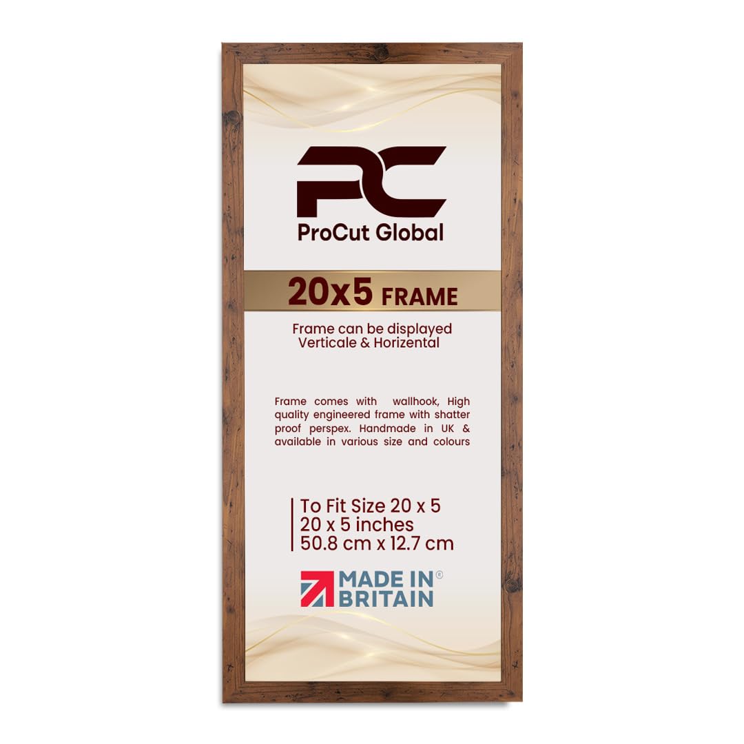 Procut Global 20X5 Rustic Oak Picture Frames - Modern Wooden Photo Frame with Shatterproof Perspex for Wall or Tabletop - Perfect for Posters, Certificates, Prints - Sizes & Colors Available