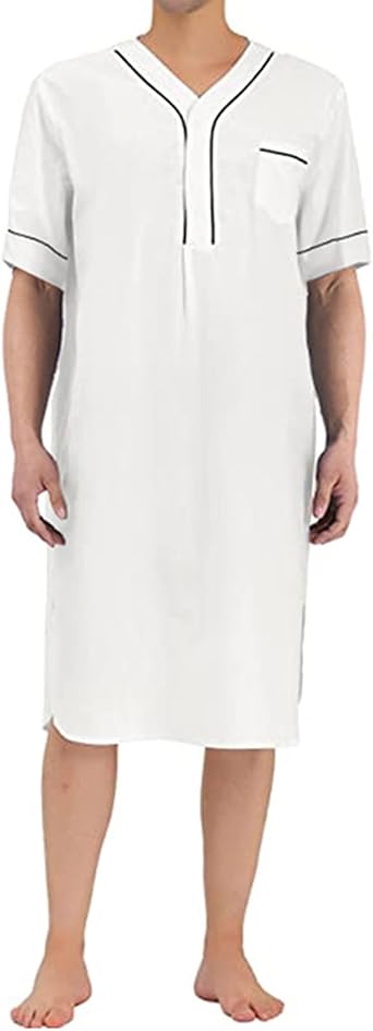 Mens Plus Size Sleepshirts Mens Cotton Big and Tall Nightgowns Short Sleeves Pjs Robe S-3XL