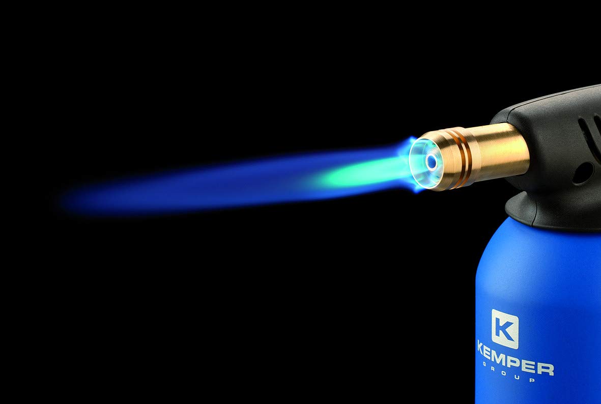 Lötlampe mit Piezozündung + 4 Kartuschen 190g Lötbrenner für Stechkartuschen EN417 Blau