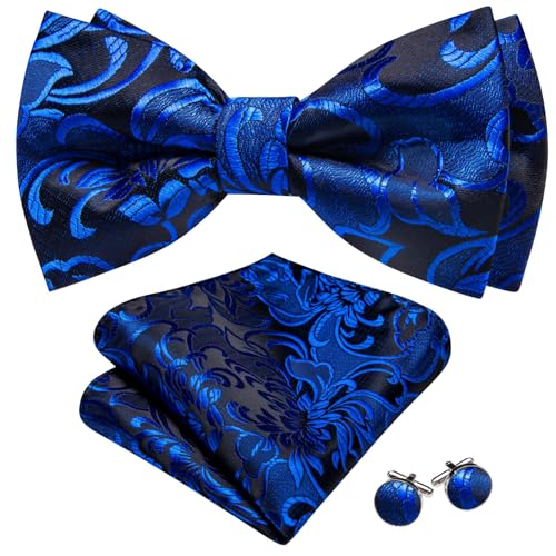 Image of YOHOWA Paisley Striped Men Bow Tie Pre-Tied Formal Adjustable Colorful Bowties Handkerchief Cufflinks Set Wedding Party