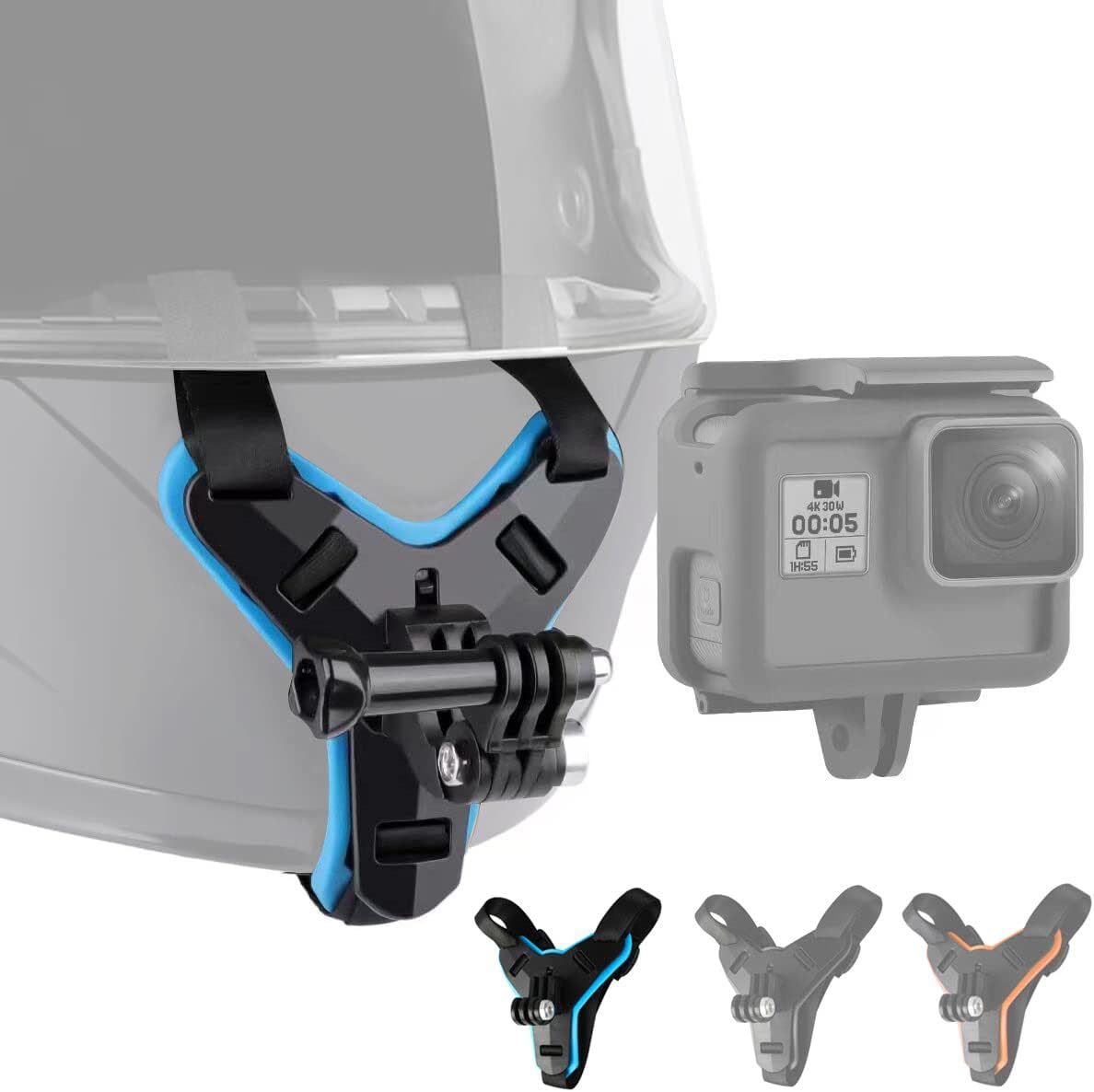 Motorcycle Helmet Chin Strap Mount Compatible with GoPro Hero 10 Black, 9, 8, 7, (2018), 6 5 4 3, Hero Black, Session, Xiaomi Yi, SJCAM (Blue)