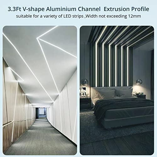 Allmeter 10Pack 3.3Ft/1M V Shape Led Strip Diffuser Aluminum Channel With White Cover End Caps And Mounting Clips,Aluminum Led Channel Profile For For Width 10Mm Led Strip Light Installations #TOP3