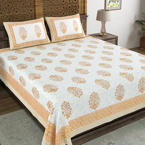 Image of BLOCKS OF INDIA Hand Block Printed 200 TC Cotton King Size Bedsheet (Brown Pot)