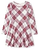 The Children's Place Girls' Casual Long Sleeve Plaid Holiday Dress, Checkered Red, Medium