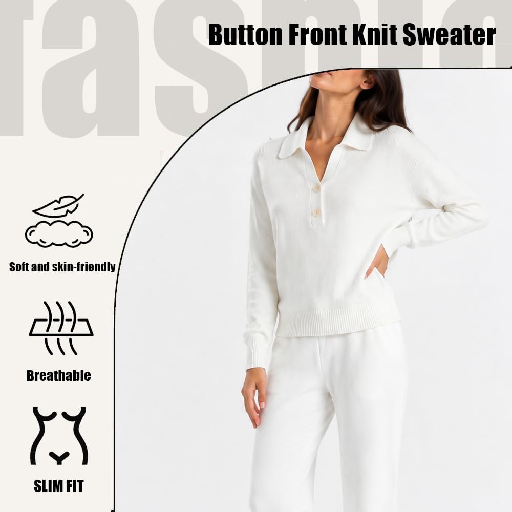 Polo da donna con colletto a polo, maniche lunghe e risvolto, scollo a V | Knoopsluiting met Henley-sluiting, mouwen met verlaagde schouders, relaxte losse pasvorm, lange Abbottonatura Henley