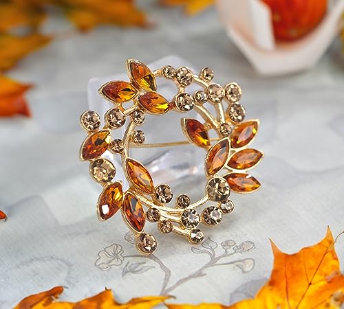 Image of Gyn&Joy Clear Crystal Rhinestone Floral Wreath Pin Brooch BZ005