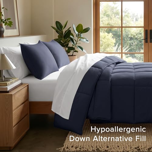 Image of Bare Home Comforter Set - Oversized Queen Size - Ultra-Soft - Goose Down Alternative - Premium 1800 Series - All Season Warmth (Oversized Queen, Midnight Blue)