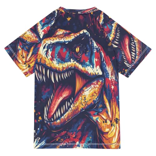 Boys Short Sleeve T-Shirts Dinosaur Monster Pattern Rashguard Kids Swim Shirts Sun UPF 50+2
